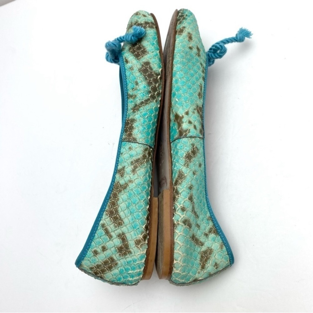 PRETTY Ballerinas Snakeskin Round toe Ballet Flats In Aqua Blue Green Size 8 - Picture 8 of 12